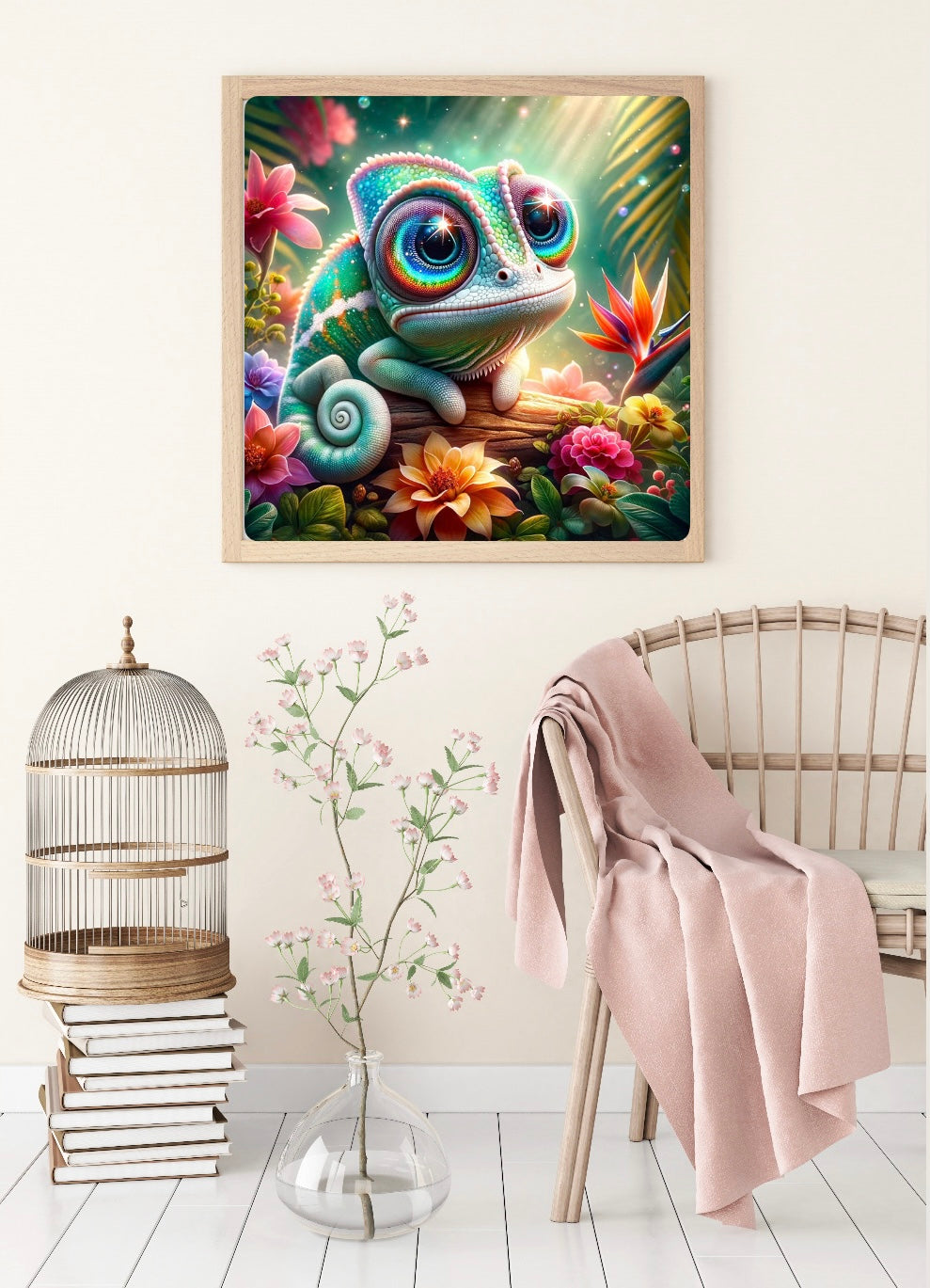 Diamond Painting Bild "Chamäleon Chipsy" von AI-Artist Sandrietta.ai 50x50cm (inkl. Feenstaub) TSS-809