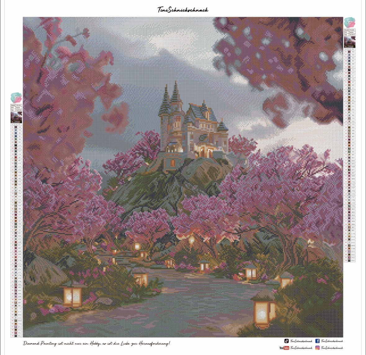 Diamond Painting Bild "Schloss Elfenstein im rosa Blütenmeer" von TiniSchnickschnack 70x70cm (inkl. Feenstaub) TSS-834