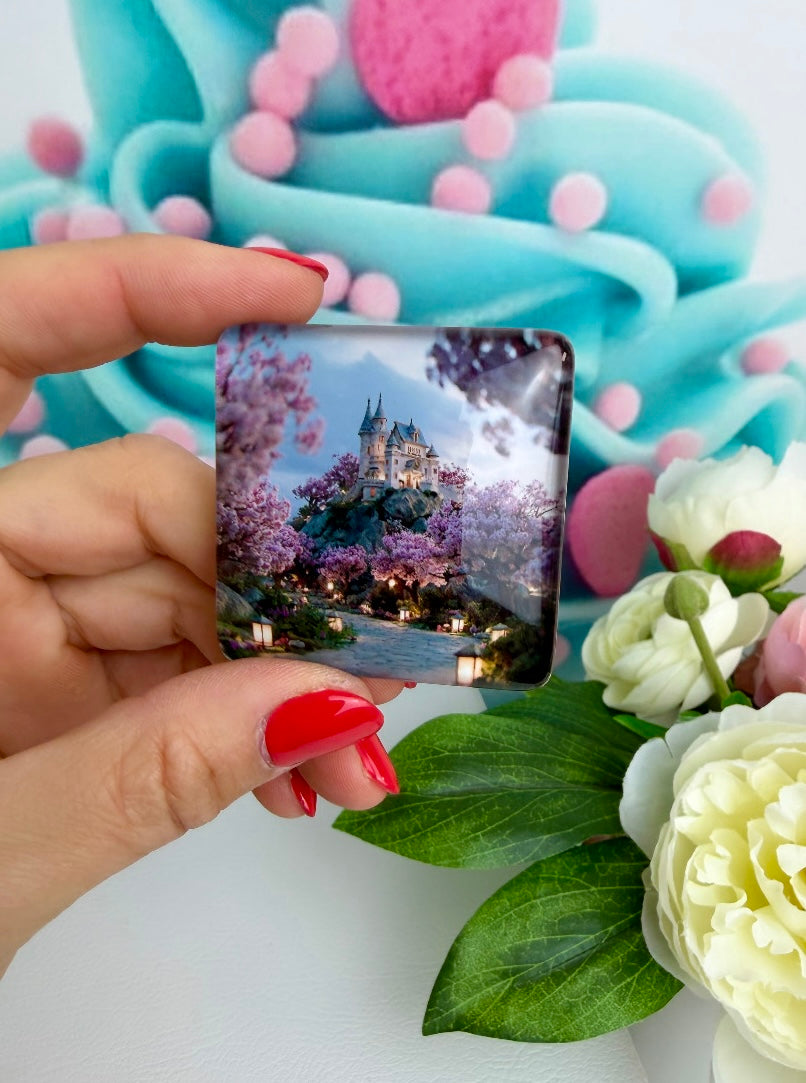 Diamond Painting Cover Minder "Schloss Elfenstein im rosa Blütenmeer" (CM)