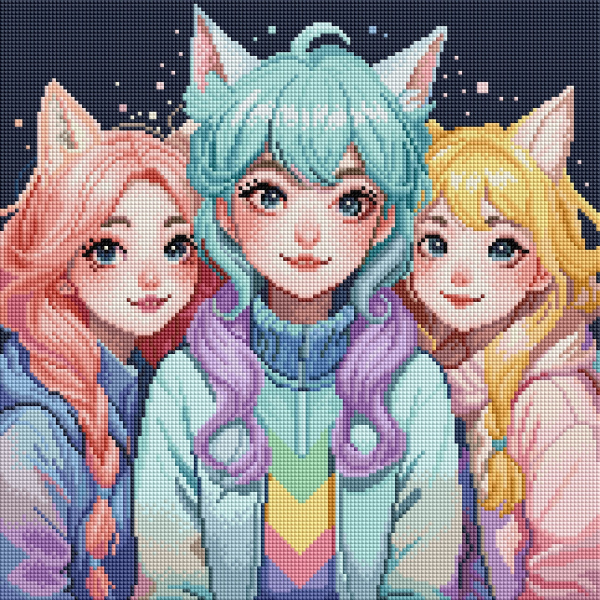 BILD DES TAGES! Diamond Painting Bild "Neko Sisters" von TiniSchnickschnack 40x40cm (inkl. Metallic) TSS-829 + gratis Überraschungscoverminder