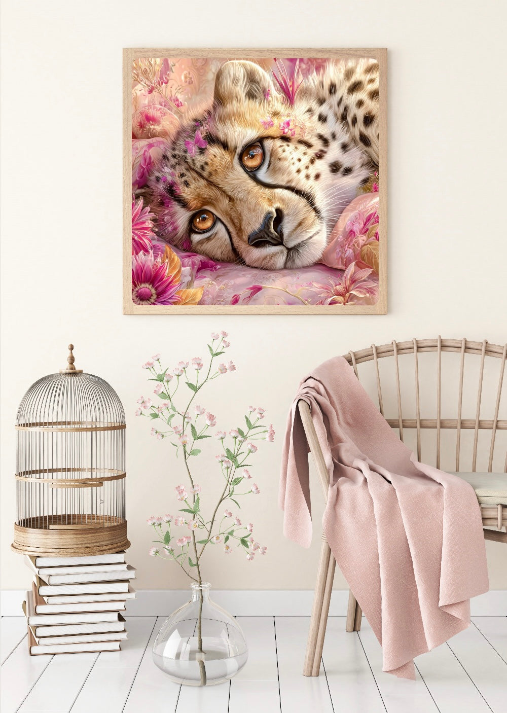 Diamond Painting Bild "Verschlafener Gepard" von AI-Artist Sandrietta_ai 60x60cm (inkl. Feenstaub) TSS-815