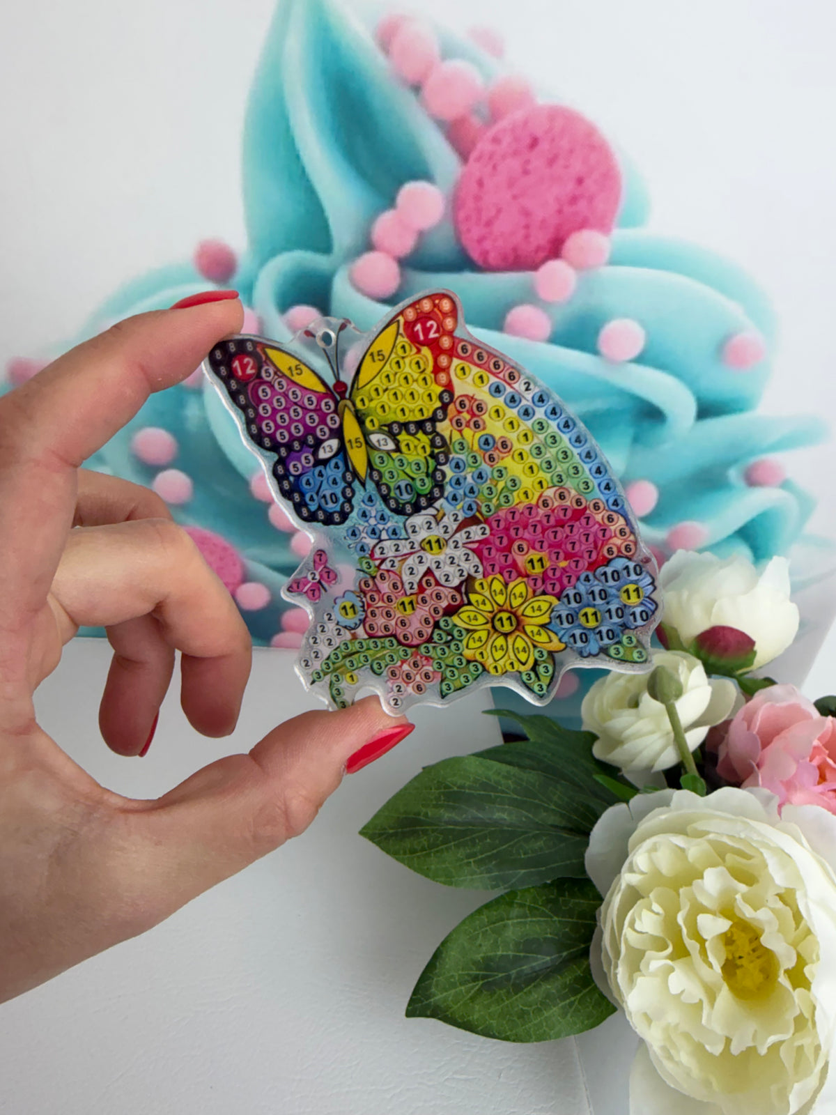 Diamond Painting Schlüsselanhänger "Regenbögen & Schmetterlinge" 5 Stück Anhänger (AH203)