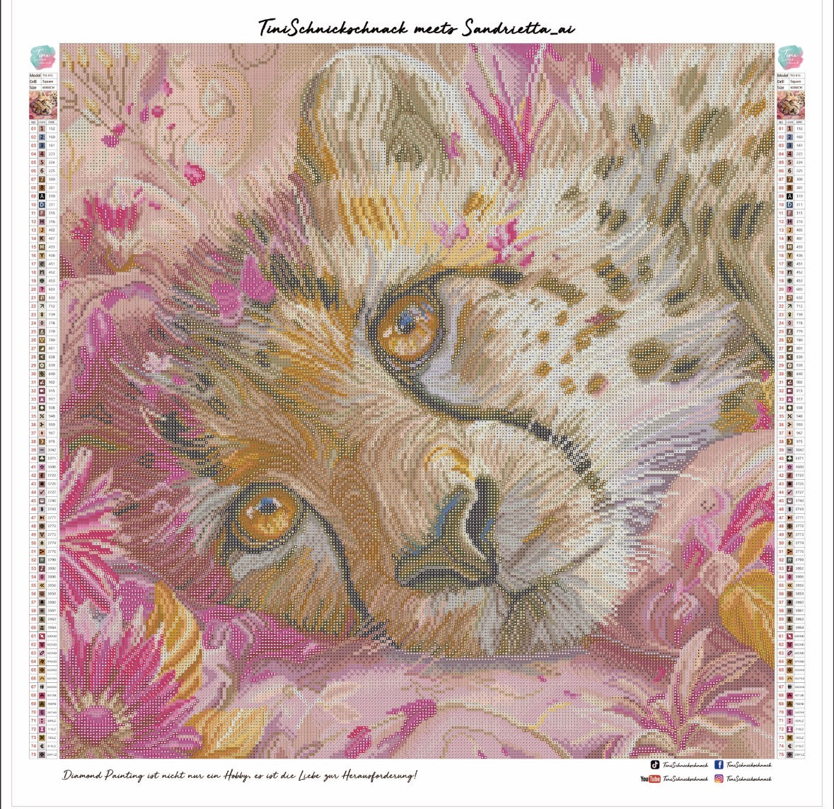 Diamond Painting Bild "Verschlafener Gepard" von AI-Artist Sandrietta_ai 60x60cm (inkl. Feenstaub) TSS-815