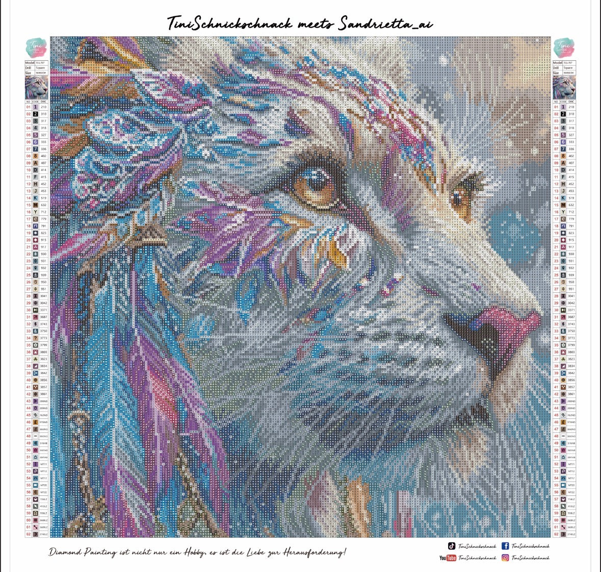 Diamond Painting Bild „White Lion" von AI-Artist Sandrietta.ai 50x50cm (Sondersteine Special) TSS-797
