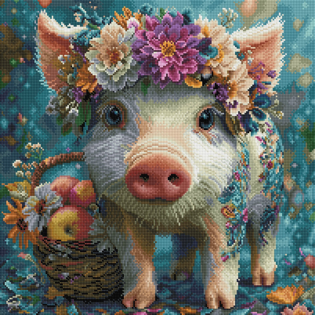 Diamond Painting Bild Schweinchen "Trüffel" von AI-Artist Sandrietta.ai 50x50cm (inkl. Metallic) TSS-792