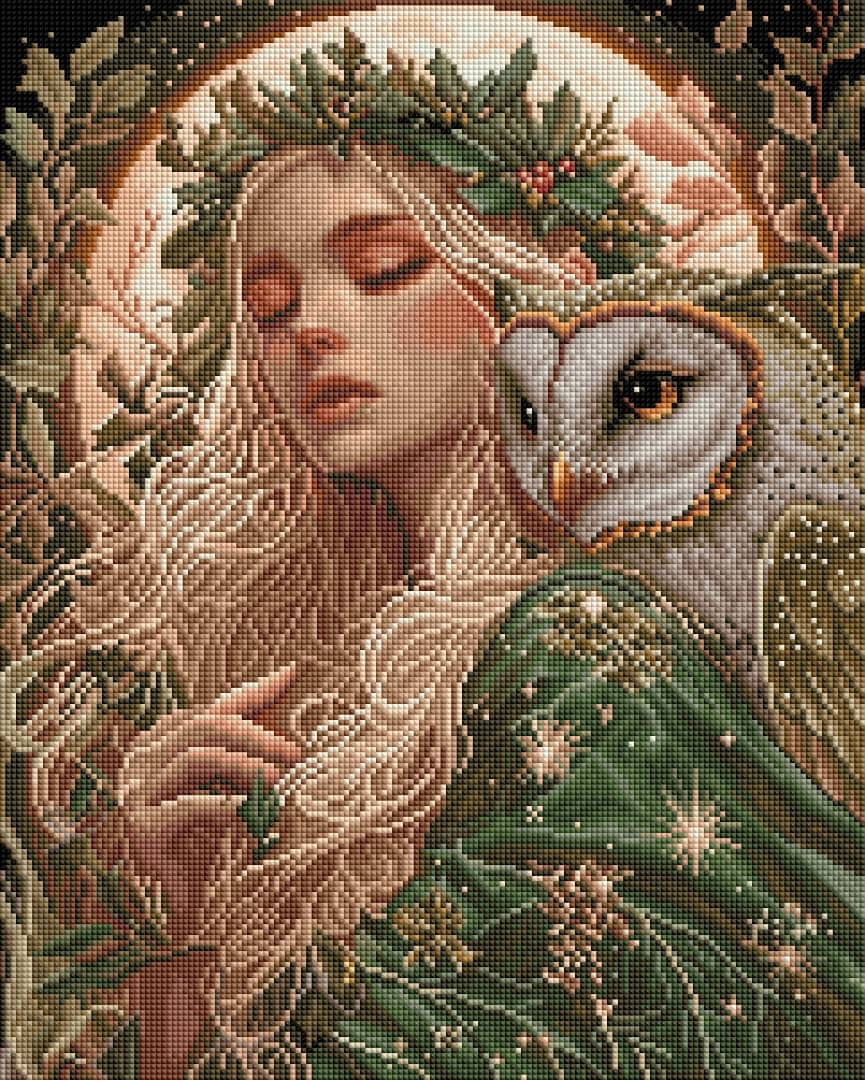 Diamond Painting Bild "Die Eulenflüsterin" von AI-Artist Sandrietta_ai (inkl. Strass) 40x50cm TSS-873