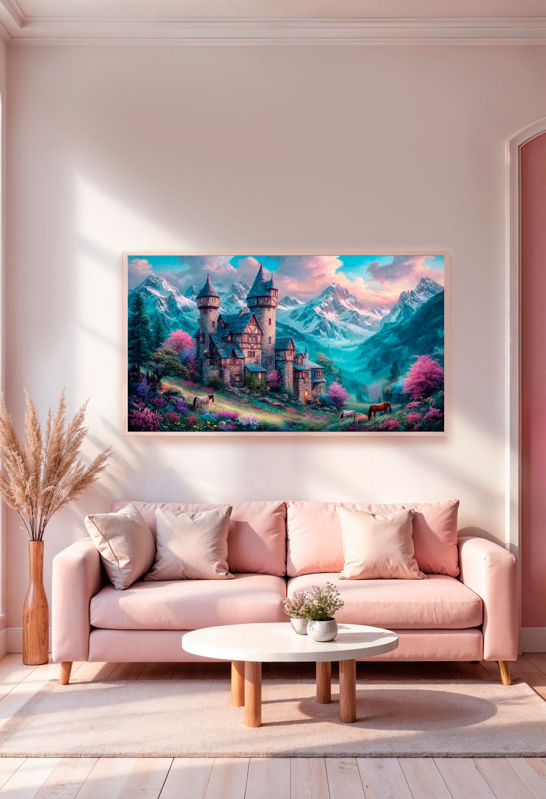 Diamond Painting Bild "Traumschloss in den Bergen" von AI-Artist Sandrietta 50x90cm (Sondersteine Special) TSS-810