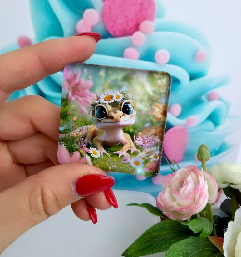 Diamond Painting Cover Minder "Echse auf der Blumenwiese" (CM)