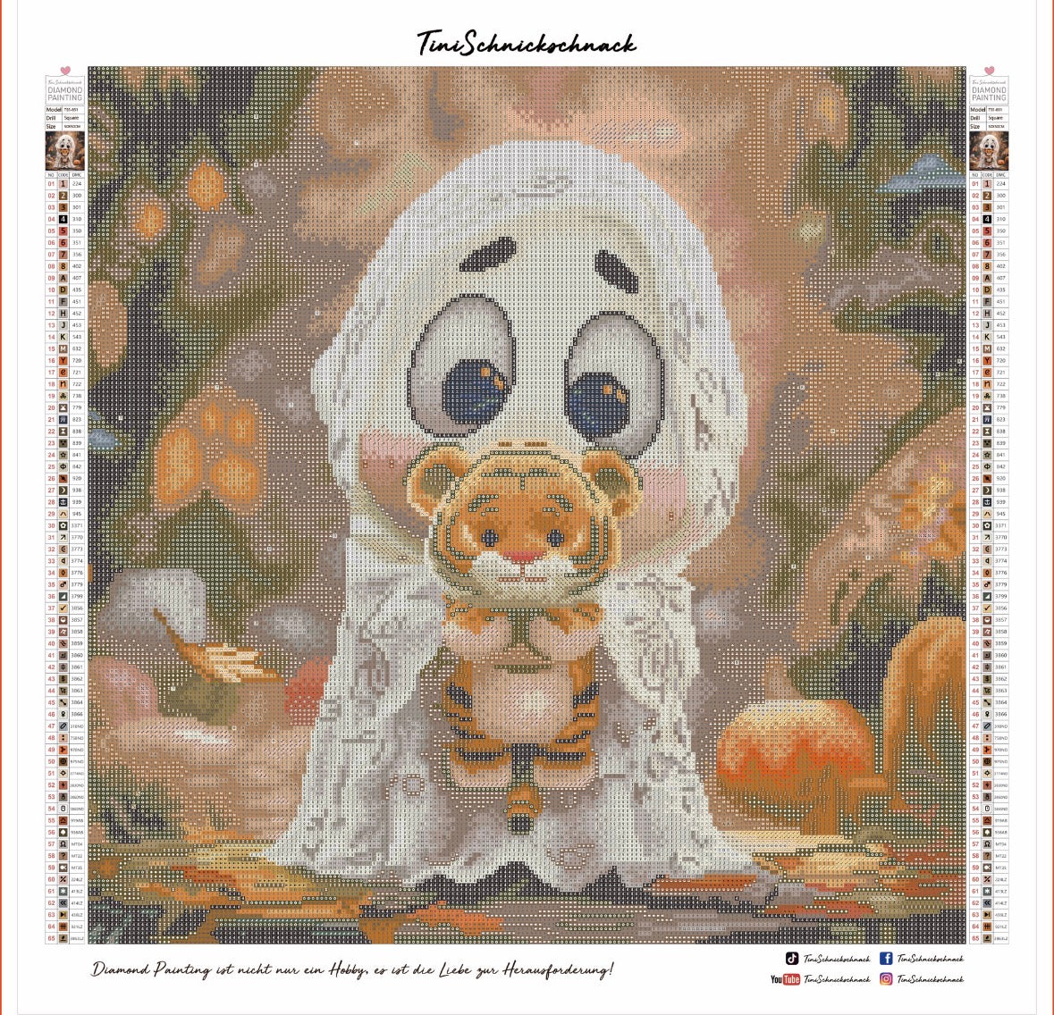 Diamond Painting Bild Halloween "Gespenst Bini mit seinem Kuschelfreund" von Lisa Morgan 50x50cm (Sondersteine-Special) TSS-851