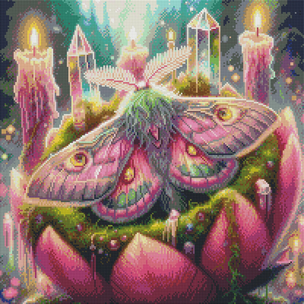 Diamond Painting Bild „Motte im Kerzenschein" von AI-Artist Sandrietta.ai 50x50cm (Full Strass) TSS-776