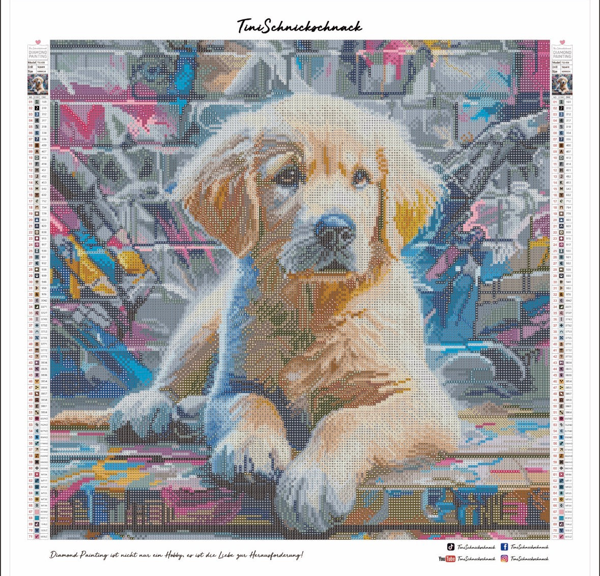 Diamond Painting Bild "Welpe Mango" von KI-Artist Lisa Morgan 50x50cm (Sondersteine Special) TSS-858