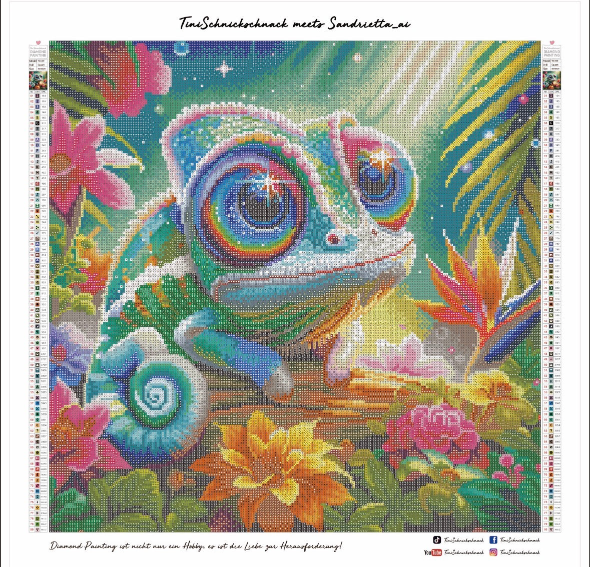 Diamond Painting Bild "Chamäleon Chipsy" von AI-Artist Sandrietta.ai 50x50cm (inkl. Feenstaub) TSS-809