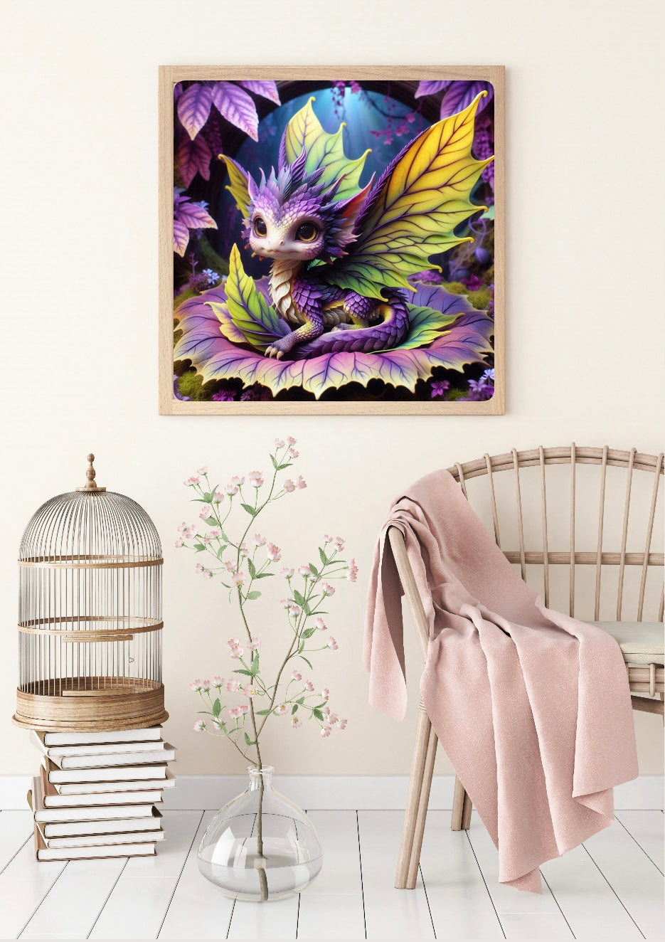 Diamond Painting Bild "Blätterdrache Baldor" von AI-Artist Lexxy (inkl. Feenstaub) 50x50cm TSS-789