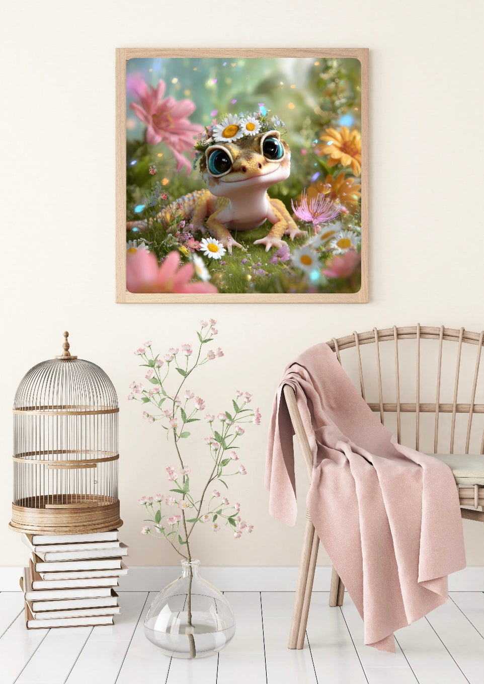 Diamond Painting Bild "Echse auf der Blumenwiese" von TiniSchnickschnack 50x50cm (inkl. Feenstaubsteinen) TSS-854