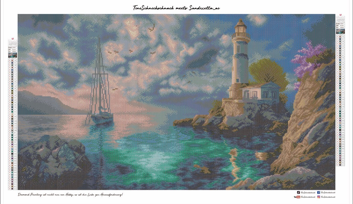 Diamond Painting Bild "Leuchtturm am Meer" von AI-Artist Sandrietta 50x90cm (Sondersteine Special) TSS-811