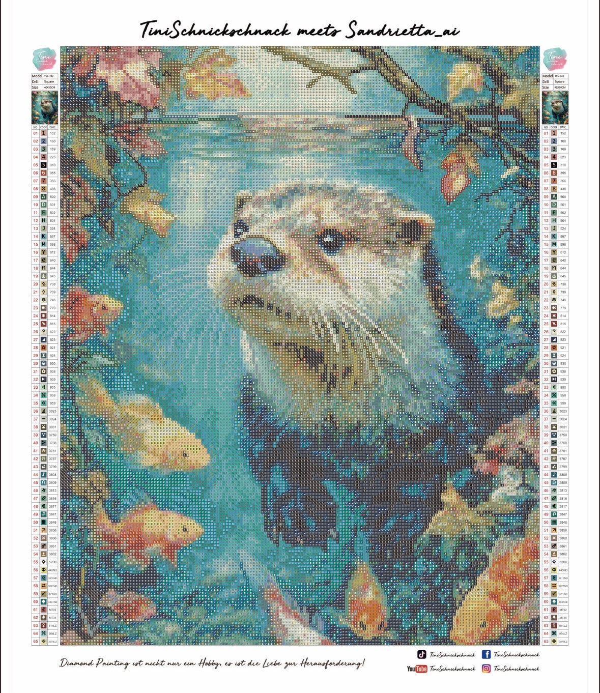 Diamond Painting Bild "Otterglück im Goldfischteich" von AI-Artist Sandrietta_ai (inkl. Feenstaub) 40x50cm TSS-742
