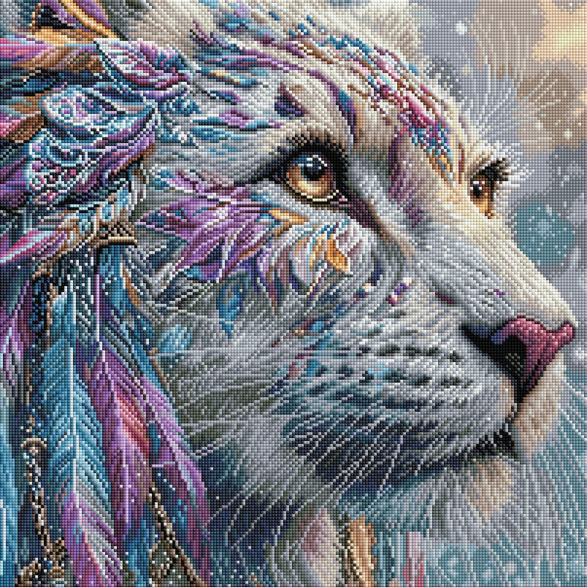 Diamond Painting Bild „White Lion" von AI-Artist Sandrietta.ai 50x50cm (Sondersteine Special) TSS-797