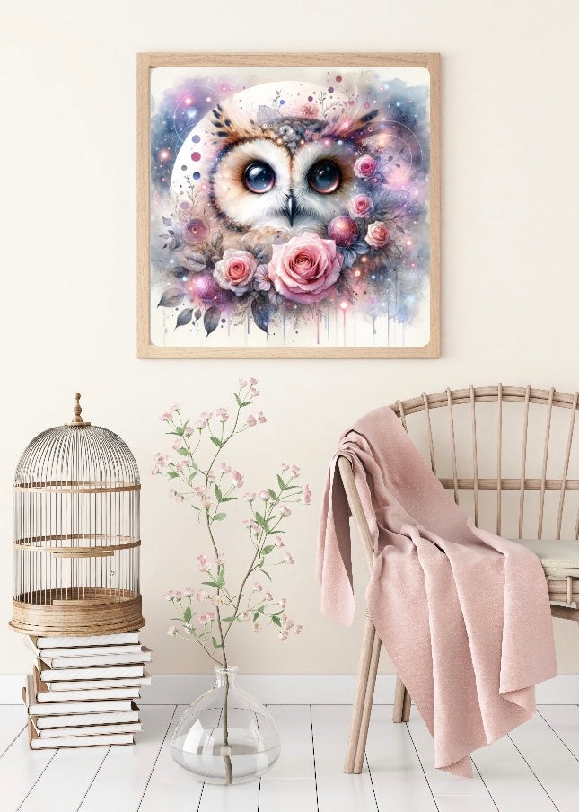 Diamond Painting Bild "Wintereule Estelle" von AI-Artist Sandrietta_ai 50x50cm (inkl. Fairy Dust)