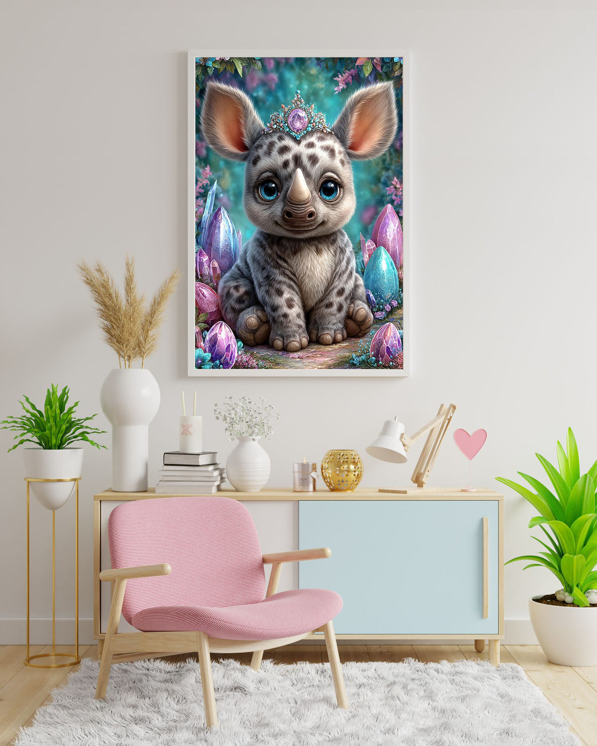 Diamond Painting Bild Nashorn "Opalia" von AI-Artist Sandrietta_ai (inkl. Feenstaub) 40x60cm TSS-726